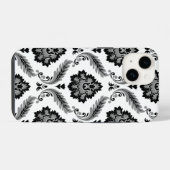 Rococo-Damask-Muster Grau Schwarz Weiß iPhone Hülle (Rückseite (Horizontal))
