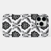 Rococo-Damask-Muster Grau Schwarz Weiß iPhone Hülle (Rückseite (Horizontal))