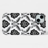 Rococo-Damask-Muster Grau Schwarz Weiß iPhone Hülle (Rückseite (Horizontal))
