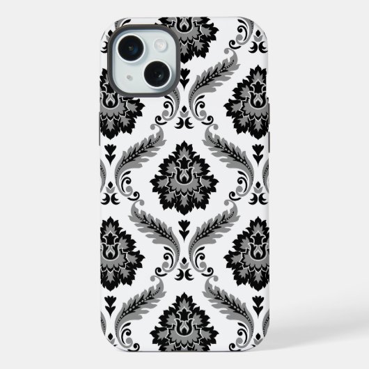 Rococo-Damask-Muster Grau Schwarz Weiß iPhone Hülle (Rückseite)