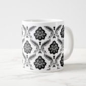 Rococo-Damask-Muster Grau Schwarz Weiß Jumbo-Tasse (Vorderseite Rechts)