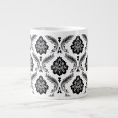 Rococo-Damask-Muster Grau Schwarz Weiß Jumbo-Tasse (Vorderseite)