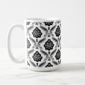 Rococo-Damask-Muster Grau Schwarz Weiß Kaffeetasse (Links)