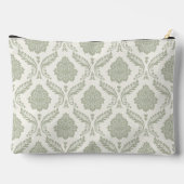 Rococo-Damask-Muster Grün auf Creme Zubehörtasche (Rückseite)