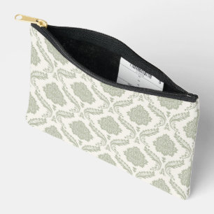 Rococo-Damask-Muster Grün auf Creme Zubehörtasche