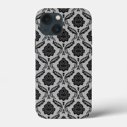 Rococo-Damask-Muster Schwarz auf Grau Case-Mate iPhone Hülle (Rückseite)