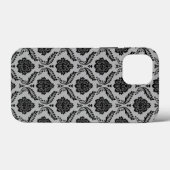 Rococo-Damask-Muster Schwarz auf Grau Case-Mate iPhone Hülle (Rückseite (Horizontal))