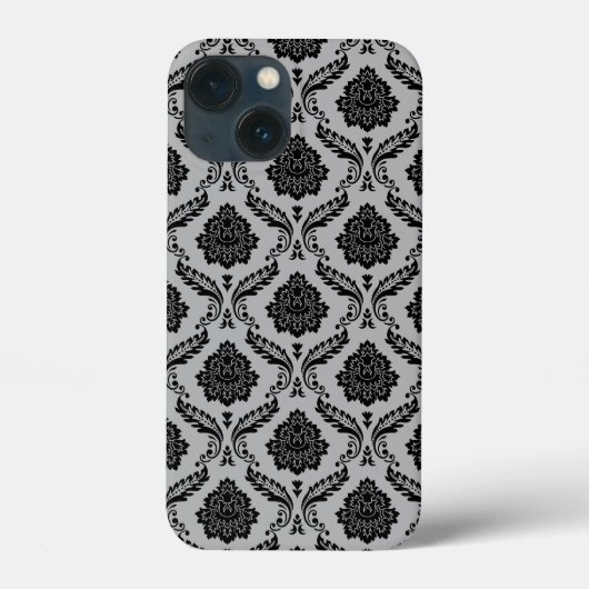 Rococo-Damask-Muster Schwarz auf Grau Case-Mate iPhone Hülle (Rückseite)