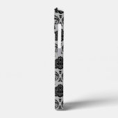 Rococo-Damask-Muster Schwarz auf Grau Case-Mate iPhone Hülle (Rückseite / Links)