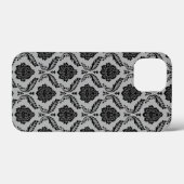 Rococo-Damask-Muster Schwarz auf Grau Case-Mate iPhone Hülle (Rückseite (Horizontal))