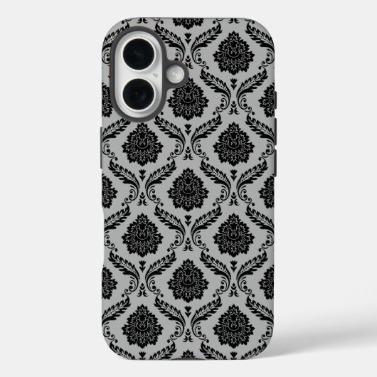Rococo-Damask-Muster Schwarz auf Grau Case-Mate iPhone Hülle (Rückseite)