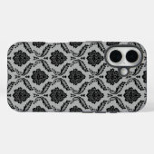 Rococo-Damask-Muster Schwarz auf Grau Case-Mate iPhone Hülle (Rückseite (Horizontal))