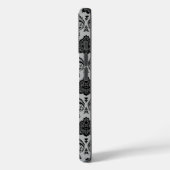 Rococo-Damask-Muster Schwarz auf Grau Case-Mate iPhone Hülle (Rückseite / Links)