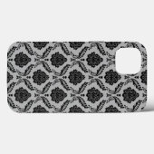 Rococo-Damask-Muster Schwarz auf Grau Case-Mate iPhone Hülle (Rückseite (Horizontal))