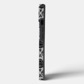 Rococo-Damask-Muster Schwarz auf Grau Case-Mate iPhone Hülle (Rückseite / Links)