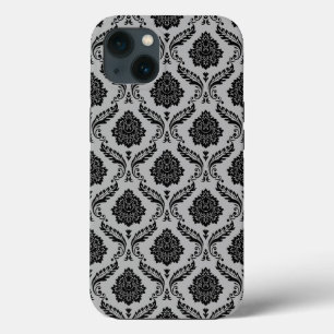 Rococo-Damask-Muster Schwarz auf Grau Case-Mate iPhone Hülle