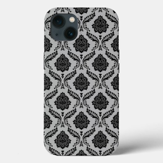 Rococo-Damask-Muster Schwarz auf Grau Case-Mate iPhone Hülle (Rückseite)