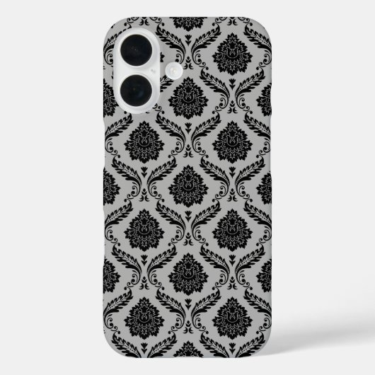 Rococo-Damask-Muster Schwarz auf Grau Case-Mate iPhone Hülle (Rückseite)