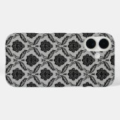 Rococo-Damask-Muster Schwarz auf Grau Case-Mate iPhone Hülle (Rückseite (Horizontal))