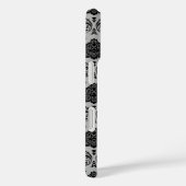 Rococo-Damask-Muster Schwarz auf Grau Case-Mate iPhone Hülle (Rückseite / Rechts)