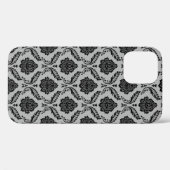 Rococo-Damask-Muster Schwarz auf Grau Case-Mate iPhone Hülle (Rückseite (Horizontal))