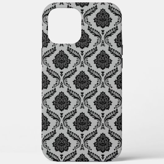 Rococo-Damask-Muster Schwarz auf Grau Case-Mate iPhone Hülle (Rückseite)