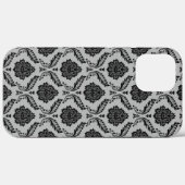 Rococo-Damask-Muster Schwarz auf Grau Case-Mate iPhone Hülle (Rückseite (Horizontal))
