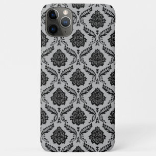 Rococo-Damask-Muster Schwarz auf Grau Case-Mate iPhone Hülle