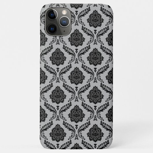 Rococo-Damask-Muster Schwarz auf Grau Case-Mate iPhone Hülle (Rückseite)