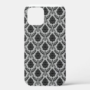 Rococo-Damask-Muster Schwarz auf Grau Case-Mate iPhone Hülle
