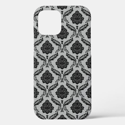 Rococo-Damask-Muster Schwarz auf Grau Case-Mate iPhone Hülle (Rückseite)