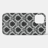 Rococo-Damask-Muster Schwarz auf Grau Case-Mate iPhone Hülle (Rückseite (Horizontal))