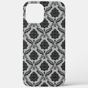 Rococo-Damask-Muster Schwarz auf Grau Case-Mate iPhone Hülle