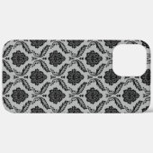 Rococo-Damask-Muster Schwarz auf Grau Case-Mate iPhone Hülle (Hinten (horizontal))