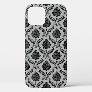 Rococo-Damask-Muster Schwarz auf Grau Case-Mate iPhone Hülle