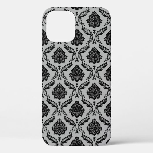 Rococo-Damask-Muster Schwarz auf Grau Case-Mate iPhone Hülle (Rückseite)