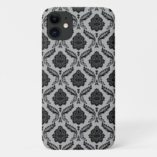 Rococo-Damask-Muster Schwarz auf Grau Case-Mate iPhone Hülle (Rückseite)