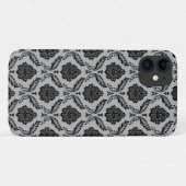 Rococo-Damask-Muster Schwarz auf Grau Case-Mate iPhone Hülle (Rückseite (Horizontal))