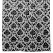 Rococo-Damask-Muster Schwarz auf Grau Duschvorhang (Vorderseite)