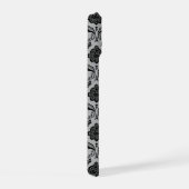 Rococo-Damask-Muster Schwarz auf Grau iPhone 15 Hülle (Rechte Seite)