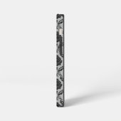 Rococo-Damask-Muster Schwarz auf Grau iPhone Hülle (Linke Seite)
