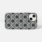 Rococo-Damask-Muster Schwarz auf Grau iPhone Hülle (Rückseite (Horizontal))