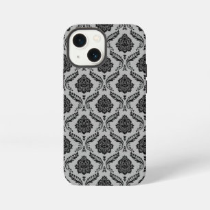 Rococo-Damask-Muster Schwarz auf Grau iPhone 13 Mini Hülle