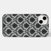 Rococo-Damask-Muster Schwarz auf Grau iPhone Hülle (Rückseite (Horizontal))