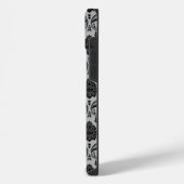 Rococo-Damask-Muster Schwarz auf Grau iPhone Hülle (Linke Seite)