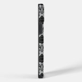 Rococo-Damask-Muster Schwarz auf Grau iPhone Hülle (Rechte Seite)