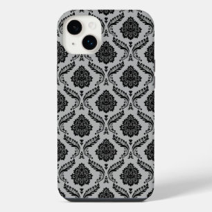 Rococo-Damask-Muster Schwarz auf Grau iPhone 14 Plus Hülle