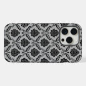Rococo-Damask-Muster Schwarz auf Grau iPhone Hülle (Rückseite (Horizontal))