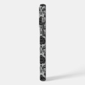 Rococo-Damask-Muster Schwarz auf Grau iPhone Hülle (Linke Seite)