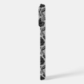 Rococo-Damask-Muster Schwarz auf Grau iPhone Hülle (Linke Seite)